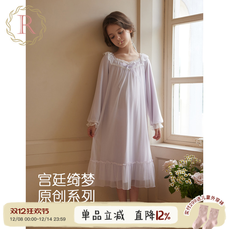 女童宫廷公主风蕾丝睡裙2025新款