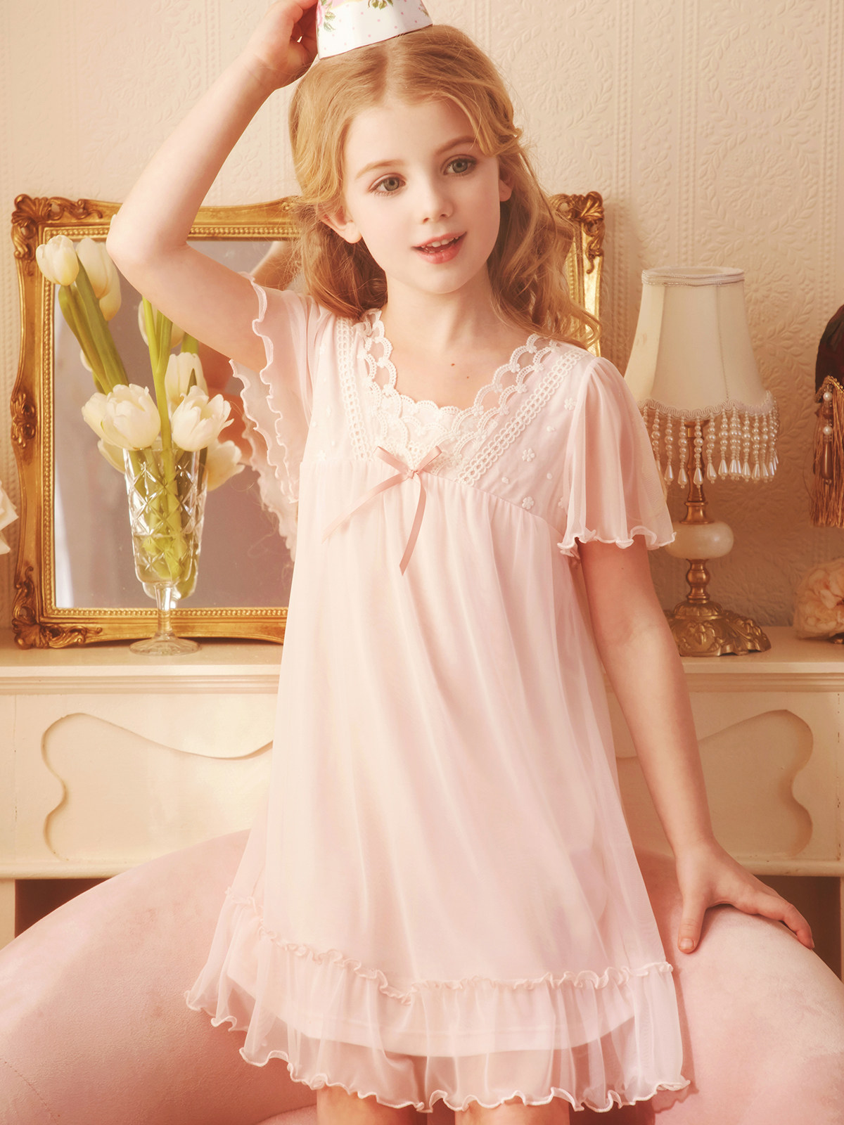 Rosetree girl sleepdress summer skirt short sleeve children princess wind ice cute little girl baby pajamas