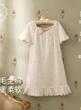RoseTree女童睡裙夏季纯棉儿童薄款短袖女孩公主风中大童宝宝睡衣