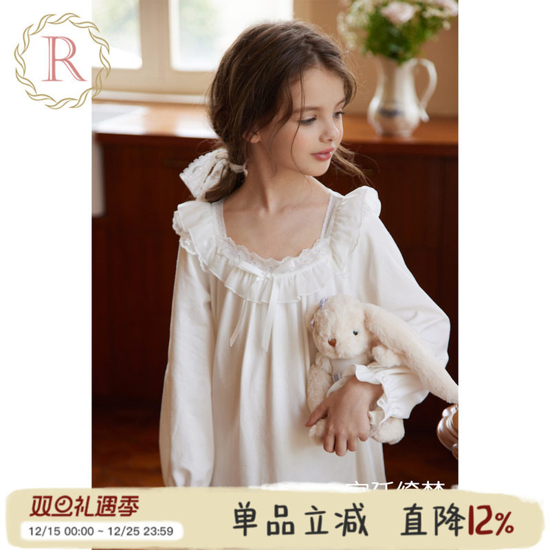 女童法式公主宫廷风家居小白裙