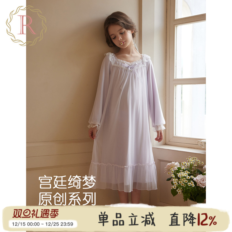 女童宫廷公主风蕾丝睡裙2025新款