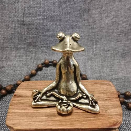 实心纯黄铜青蛙线香插居家装饰手把玩件铜茶宠古玩创意个性小摆件