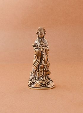 纯黄铜妈祖摆件家居办公室桌面小摆件妈祖海神娘娘黄铜工艺品摆件