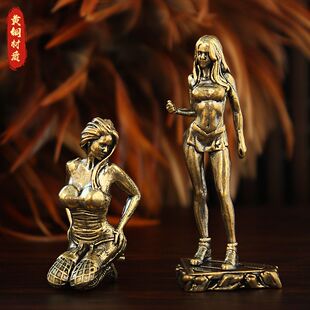 黄铜走秀美女模特摆件黄铜美女模型手办造景桌面玄关装饰跨境热卖