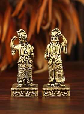 复古顺风耳千里眼黄铜神像桌面神龛摆件家居客厅铜雕工艺品收藏品