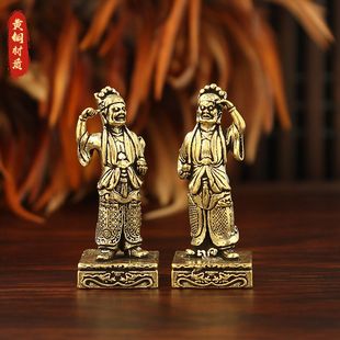 复古顺风耳千里眼黄铜神像桌面神龛摆件家居客厅铜雕工艺品收藏品