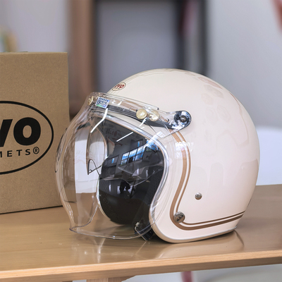 evo复古摩托车头盔通勤踏板内置镜片3C男女象牙白电动车骑行43盔