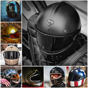 ruby摩托车碳纤维头盔高端碳素亮黑红宝石复古哈雷印第安轻量男女