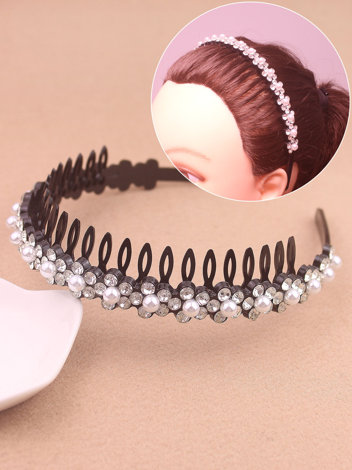 白色仿珍珠甜美发箍可爱水钻甜美有齿头箍女刘海固定压发圈发窟