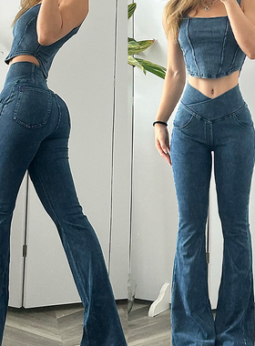 仿牛仔裤高腰紧身瑜伽裤女2025年新款弹力秋季薄款网红爆款健身裤