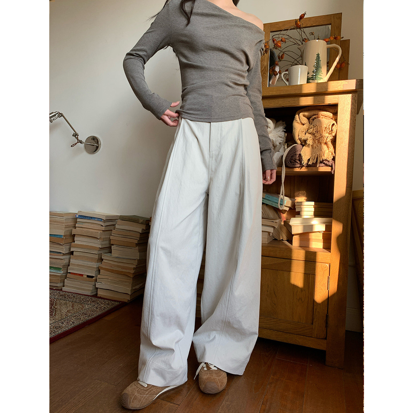 尔给高腰直筒简约阔腿百搭休闲裤长裤宽松女士时尚潮流纯色垂感 - 尔给旗舰店出品