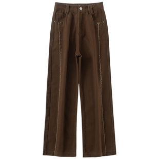 棕色梨形身材裤子女小众设计感秋冬小个子显瘦直筒裤2022新款长裤