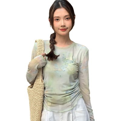 尔给长袖甜辣薄款扎染打底衫