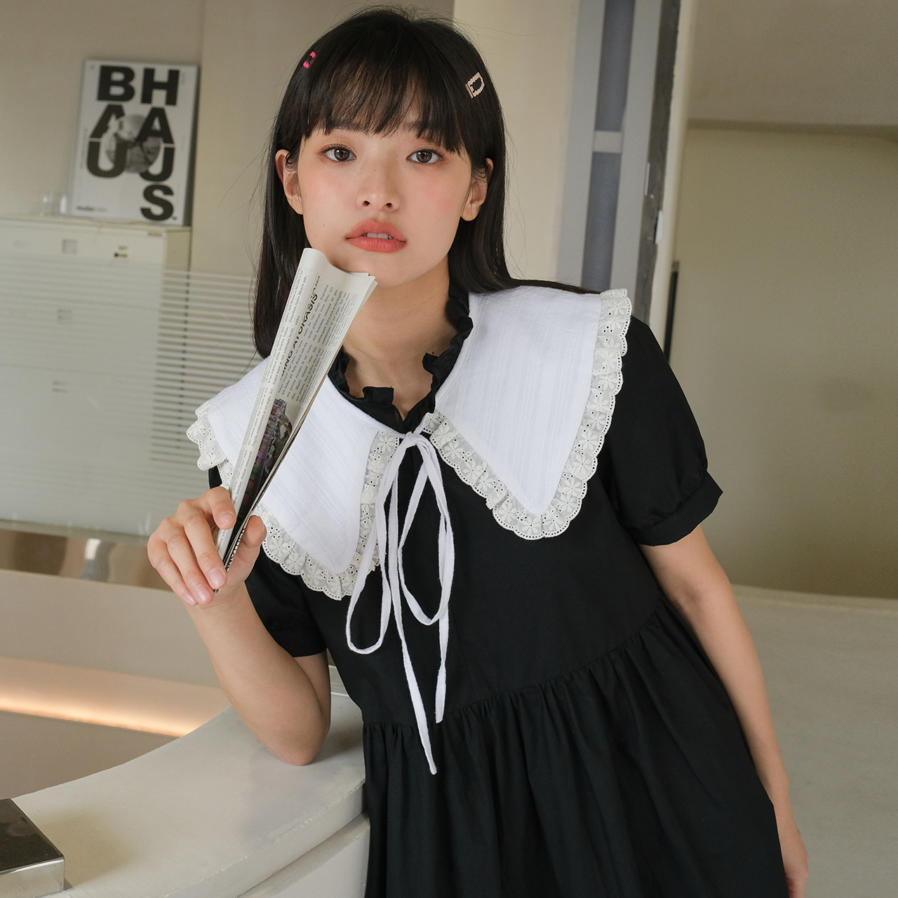 尔给新款少女风白色荷叶边假衣领