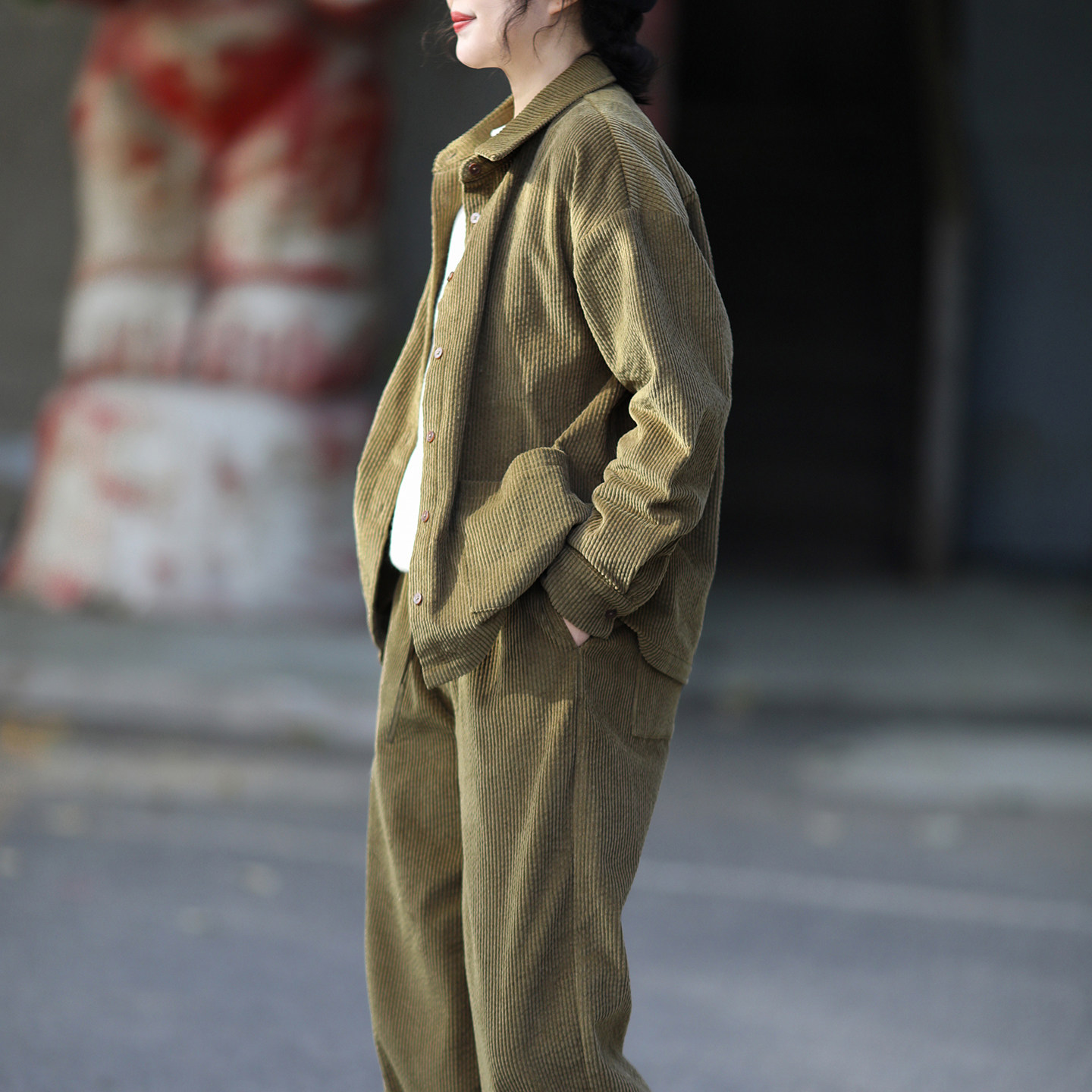 游设计原创纯棉立体泡泡条绒翻领衬衫外套 桂魄