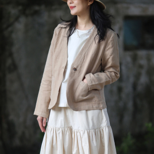 麻 游设原创新中式 外套 休闲西装 者 亚麻汉式