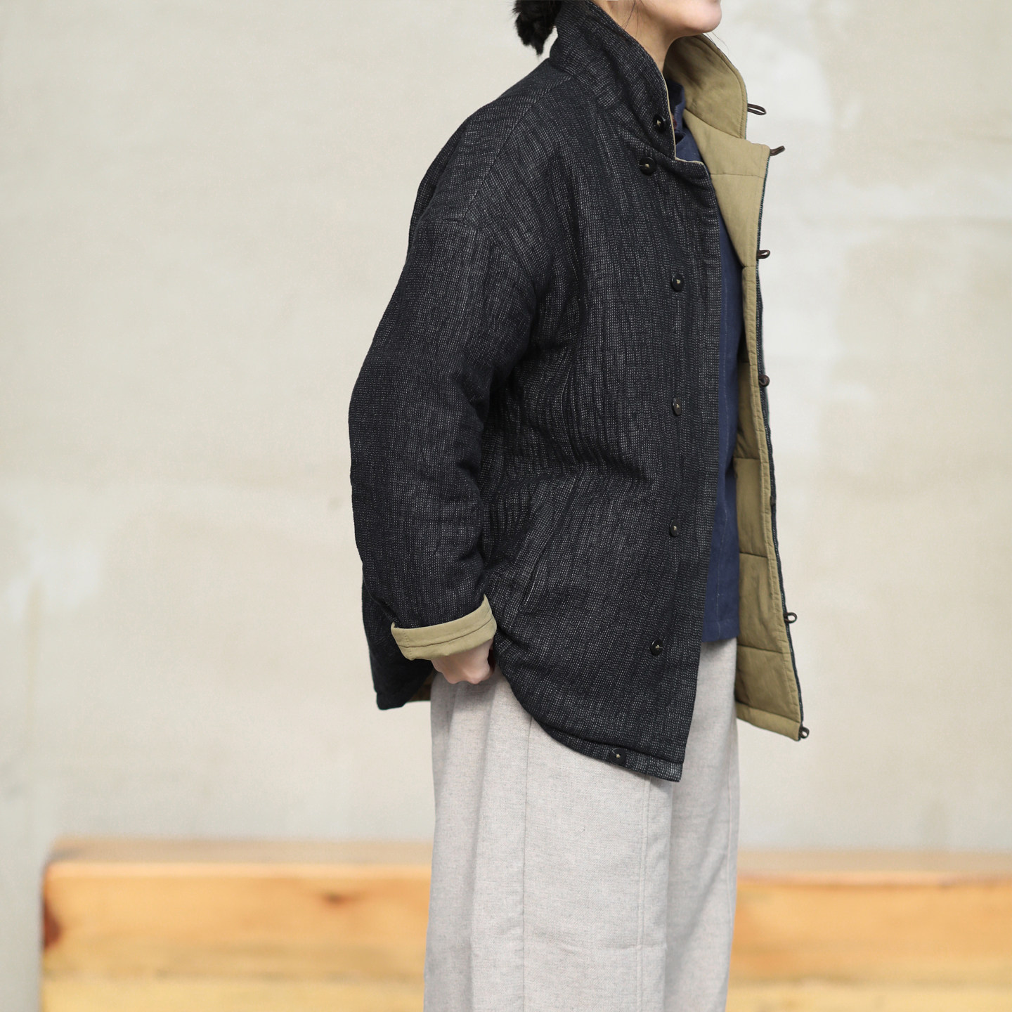 游设计原创新中式两面穿设计亚麻锦棉外套棉衣 双生