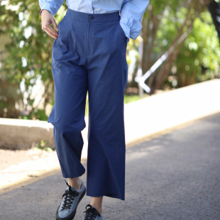 兰吟 游设原创简约棉弹力后腰九分裤 直筒裤