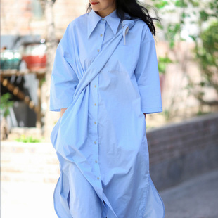 椿野 连衣裙 游设计原创棉造型长领廓形圆摆衬衫