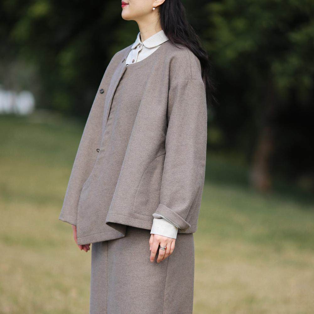 游设计原创新中式斜门襟加厚羊毛呢上衣外套 容悦