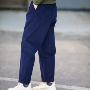 游设计原创立体分割纯棉粗条绒休闲裤 蓝夜 长裤