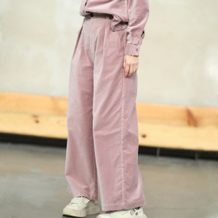 游设原创雾粉色棉丝绒宽松阔腿裤 胭霭 长裤