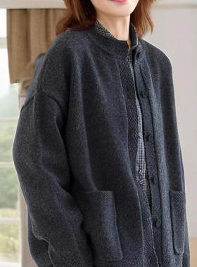 山羊绒毛衣圆领加厚羊毛外套