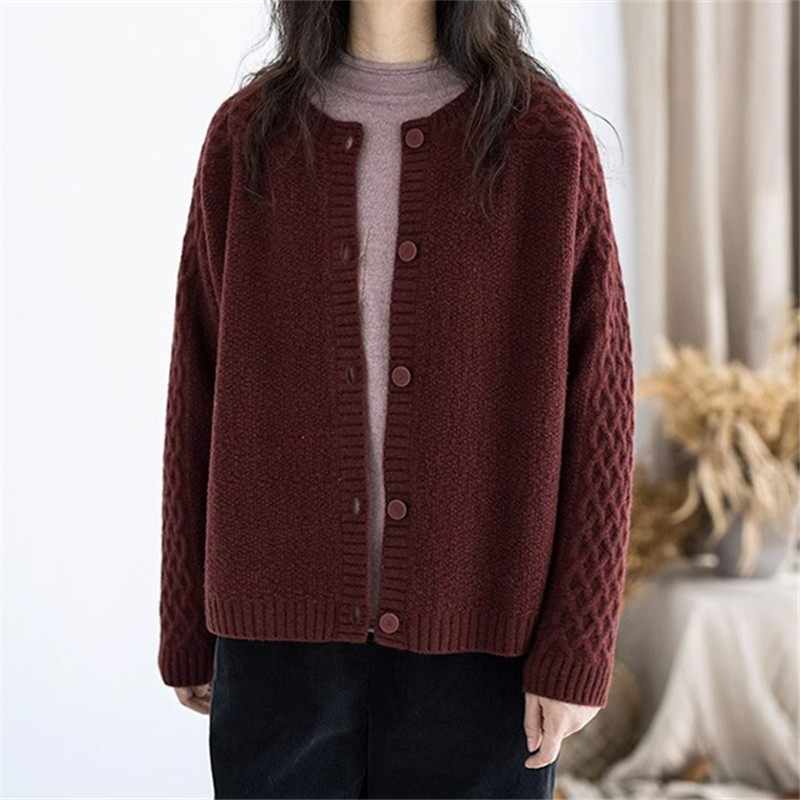 秋冬爆款纯羊毛开衫宽松圆领