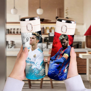 球星智能大容量保温杯C罗梅西便携带高颜值水杯不锈钢水杯子水壶