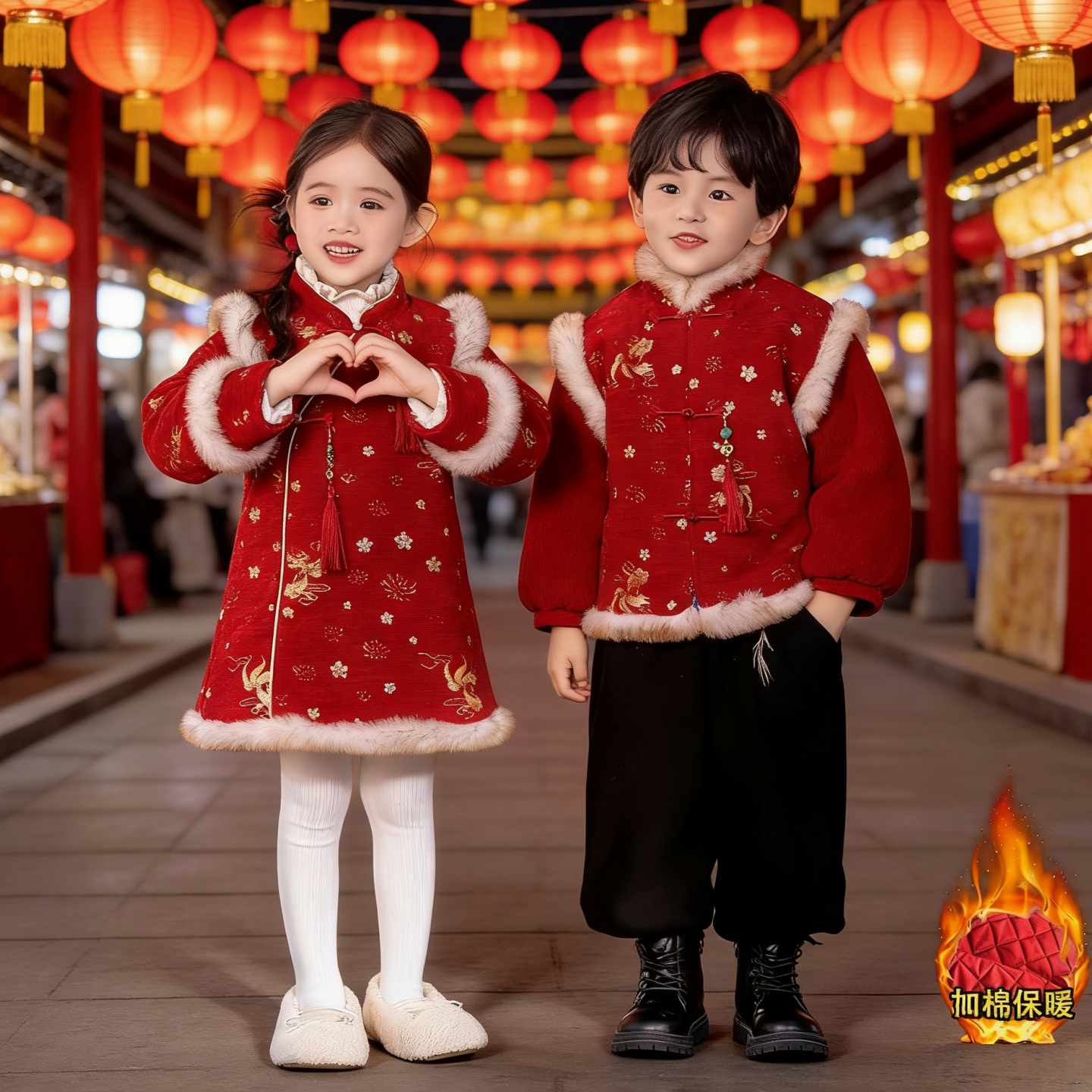 汉服男女童2026年冬款加厚新中式拜年服套装女童旗袍唐装演出服装,童装/婴儿装/亲子装,汉服,淘宝优惠券,粉丝福利购,淘宝优惠卷