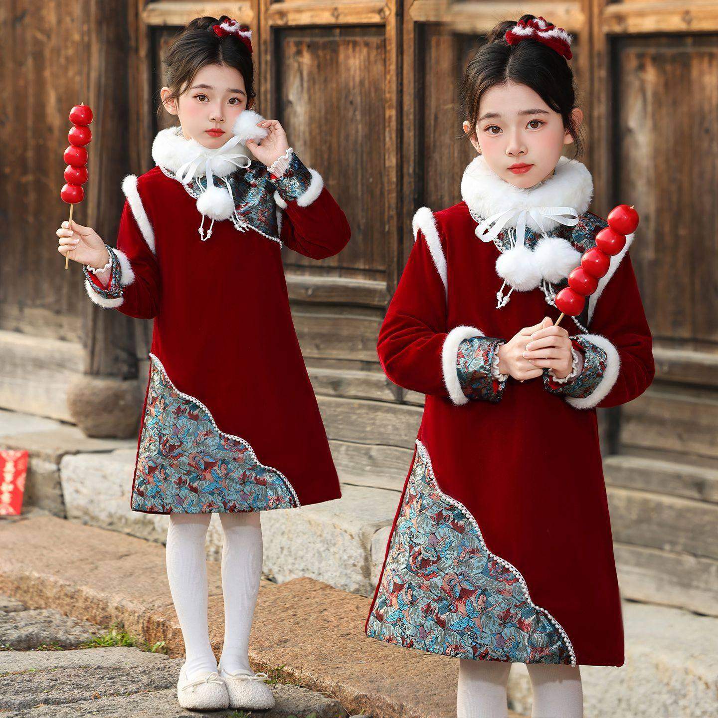 汉服2026冬季新款女童旗袍唐装新中式红色加厚连衣裙儿童喜庆服装,童装/婴儿装/亲子装,汉服,淘宝优惠券,粉丝福利购,淘宝优惠卷