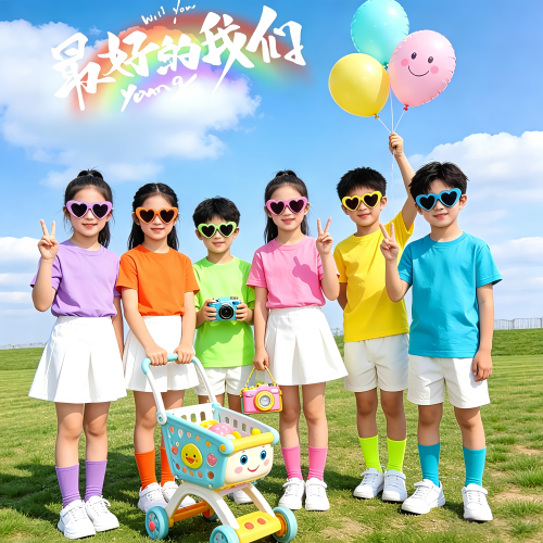 儿童彩色纯棉t恤小学生活动班服糖果色短袖幼儿园亲子运动会套装
