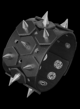 杀马特朋克尖锥钉六边形PU皮手链