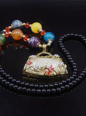 钱包彩色树脂水钻吊坠圆珠链项链