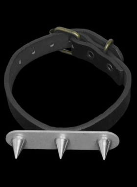 银色圆锥铆钉长条朋克窄皮革手链