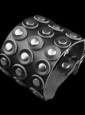 平圆铆钉朋克黑柔软圆皮轻巧手链