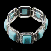 银色合金朋克新创意重量感弹力线长方形仿蓝松石手链中性饰品手镯