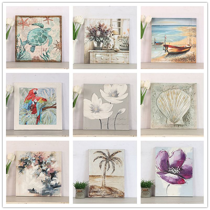 孤品美式花卉植物油画客厅样板间墙面装饰画玄关走廊复古壁画挂画图片