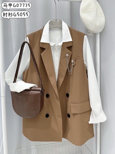 LiSuo利索韩版中长款西装马甲外套女秋冬季宽松休闲百搭显气质