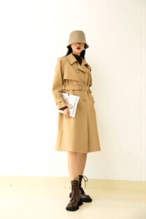 Lisuo利索秋冬卡其色风衣外套女英伦风双排扣韩版气质中长款大衣