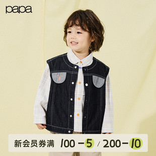 papa爬爬春季 儿童牛仔马甲2026男女童外穿背心坎肩防褪色 新品