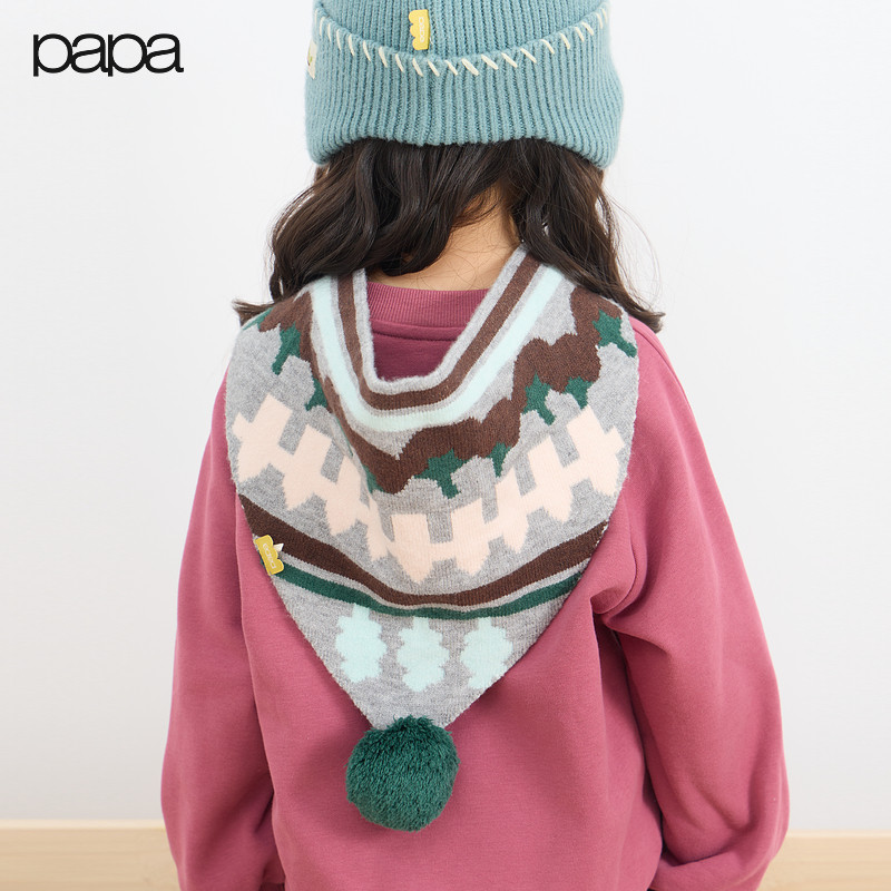 【新品】papa爬爬春秋季儿童围巾男女童可爱三角巾围脖柔软百搭