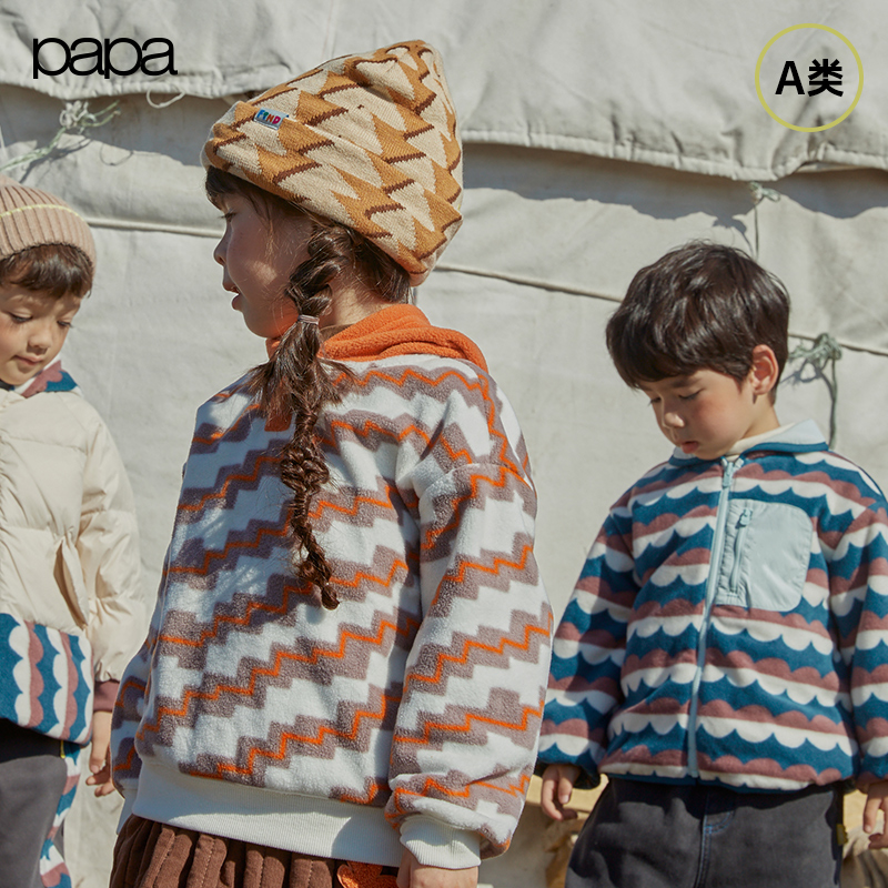 papa冬季儿童卫衣保暖针织上衣