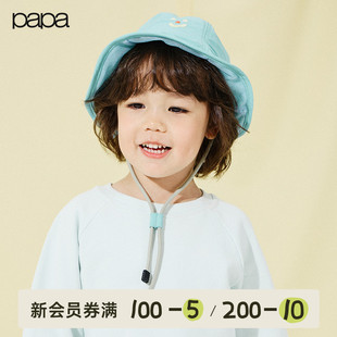 papa爬爬春季 儿童帽子男女童可爱表情纯色渔夫帽系带 新品