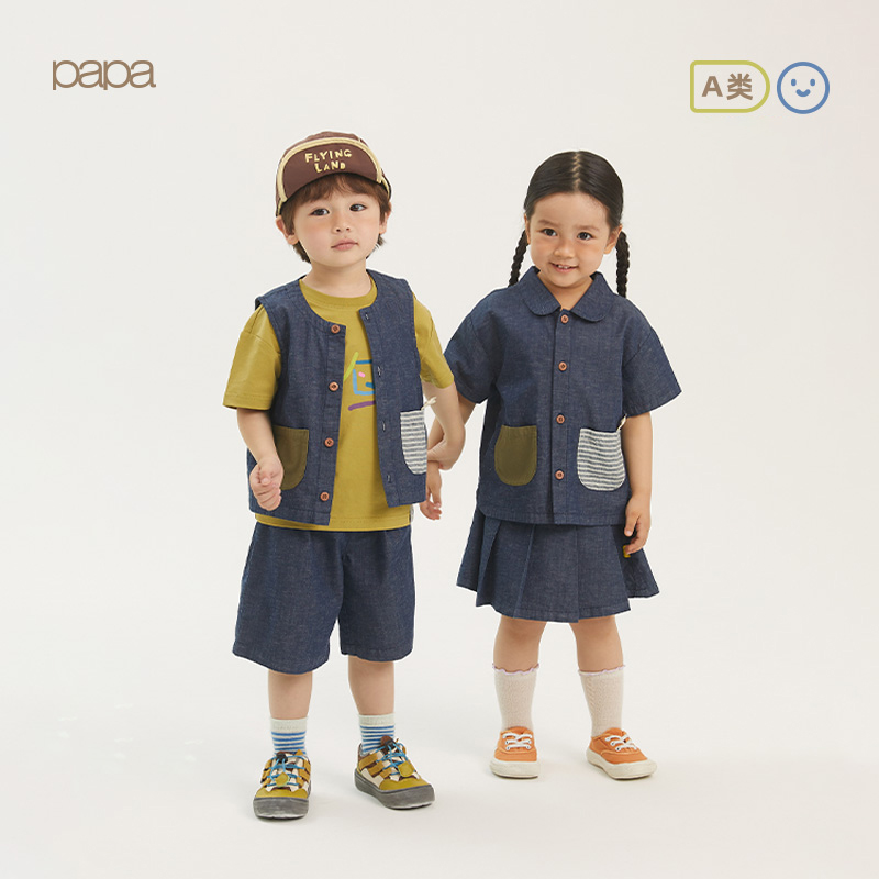 papa夏季儿童牛仔五分裤薄款裤子