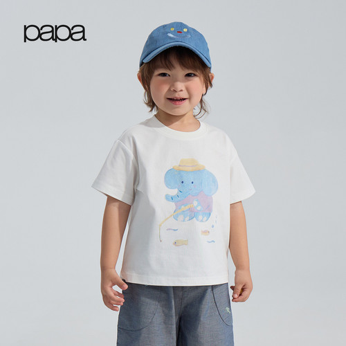 papa夏季儿童T恤凉感透气大图案
