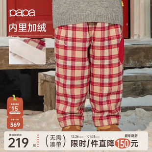 男女童格子毛呢长裤 儿童休闲裤 papa爬爬冬季 新年加绒 新品