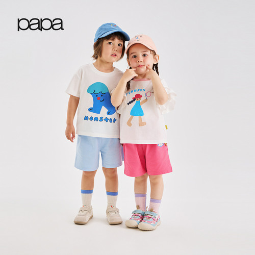 papa夏季儿童T恤胜利棉凉感吸湿