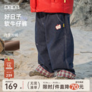 儿童裤 papa爬爬冬季 子男女童加厚加绒格子雪天宝宝牛仔裤 新年