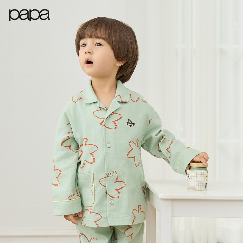 【新品】papa爬爬秋季儿童家居服套装男女童抗皱法兰绒磨毛睡衣